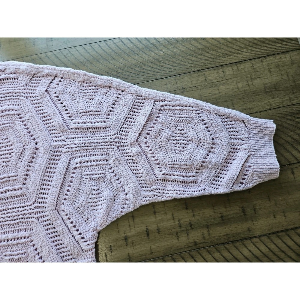 J Jill Sweater Large Lavender Open Knit Crochet Boho Beachy Coastal Cotton Blend - Picture 3 of 13